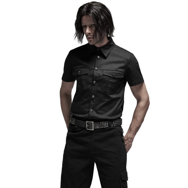 PUNK RAVE Chemise Manches Courtes ‘Detroit’ Noire Retour Facile et Gratuit 7