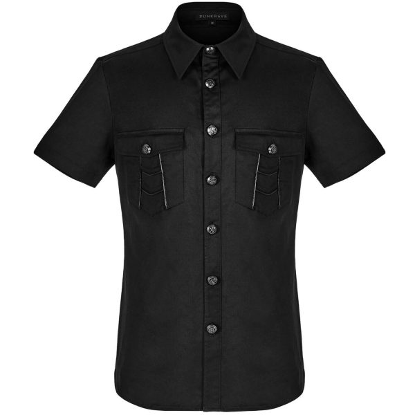 PUNK RAVE Chemise Manches Courtes ‘Detroit’ Noire Retour Facile et Gratuit 8