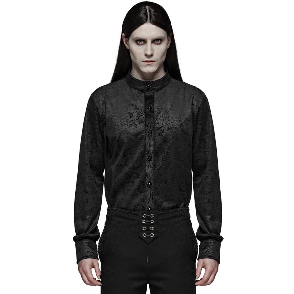 boutique pas cher PUNK RAVE Chemise ‘Nocturn’ En Brocard Noire 3