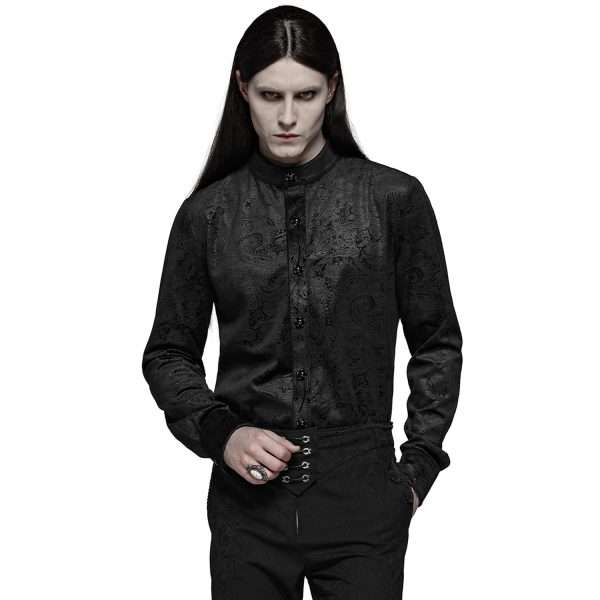 boutique pas cher PUNK RAVE Chemise ‘Nocturn’ En Brocard Noire 5