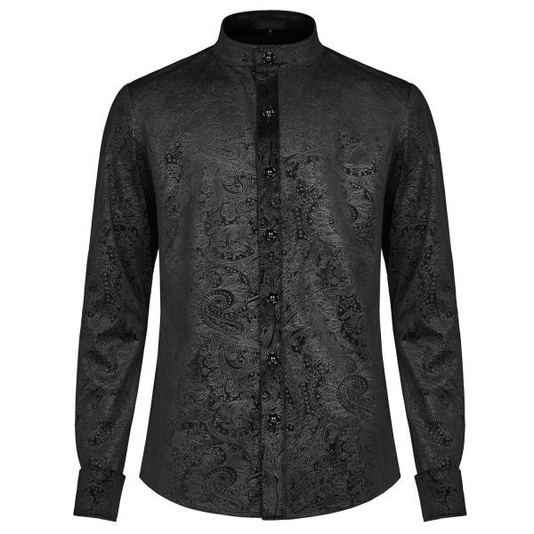 boutique pas cher PUNK RAVE Chemise ‘Nocturn’ En Brocard Noire 6