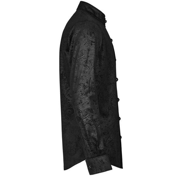 boutique pas cher PUNK RAVE Chemise ‘Nocturn’ En Brocard Noire 8