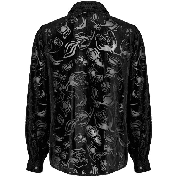 PUNK RAVE Chemise ‘Piranha’ En Velours Noir REMISE allant jusqu. 12