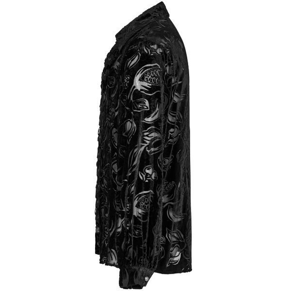 PUNK RAVE Chemise ‘Piranha’ En Velours Noir REMISE allant jusqu. 13