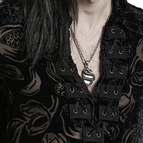 PUNK RAVE Chemise ‘Piranha’ En Velours Noir REMISE allant jusqu. 14