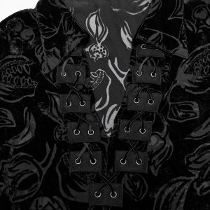 PUNK RAVE Chemise ‘Piranha’ En Velours Noir REMISE allant jusqu. 45