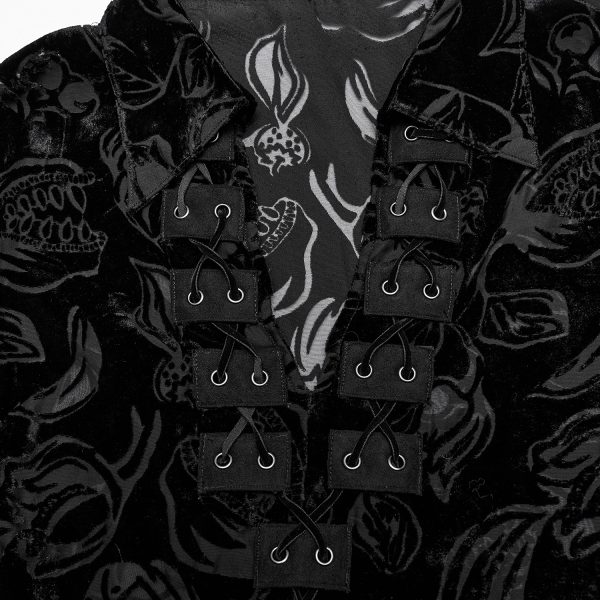 PUNK RAVE Chemise ‘Piranha’ En Velours Noir REMISE allant jusqu. 15