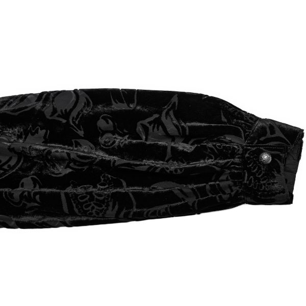 PUNK RAVE Chemise ‘Piranha’ En Velours Noir REMISE allant jusqu. 17