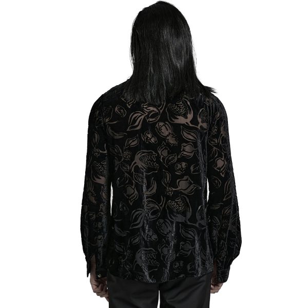 PUNK RAVE Chemise ‘Piranha’ En Velours Noir REMISE allant jusqu. 4