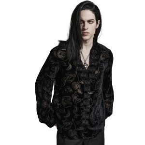 PUNK RAVE Chemise ‘Piranha’ En Velours Noir REMISE allant jusqu. 25
