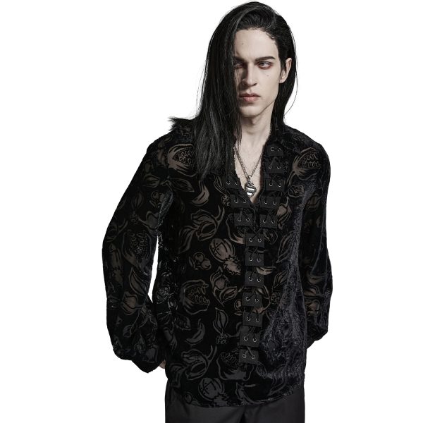 PUNK RAVE Chemise ‘Piranha’ En Velours Noir REMISE allant jusqu. 5