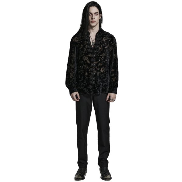 PUNK RAVE Chemise ‘Piranha’ En Velours Noir REMISE allant jusqu. 6