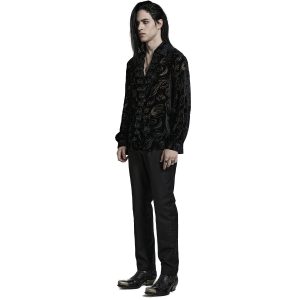 PUNK RAVE Chemise ‘Piranha’ En Velours Noir REMISE allant jusqu. 31