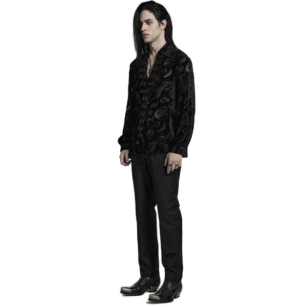 PUNK RAVE Chemise ‘Piranha’ En Velours Noir REMISE allant jusqu. 8