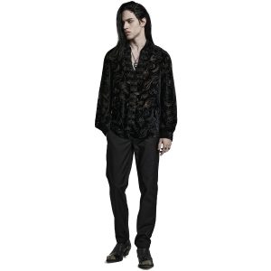 PUNK RAVE Chemise ‘Piranha’ En Velours Noir REMISE allant jusqu. 33