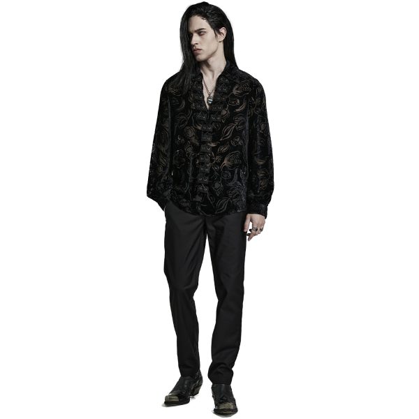 PUNK RAVE Chemise ‘Piranha’ En Velours Noir REMISE allant jusqu. 9