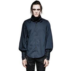 a Prix Discount PUNK RAVE Chemise Rayée ‘Edward’ Bleue 16