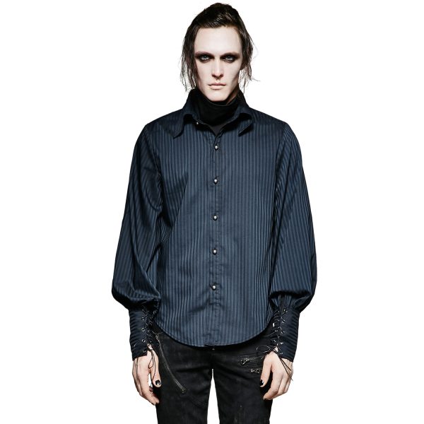 a Prix Discount PUNK RAVE Chemise Rayée ‘Edward’ Bleue 3