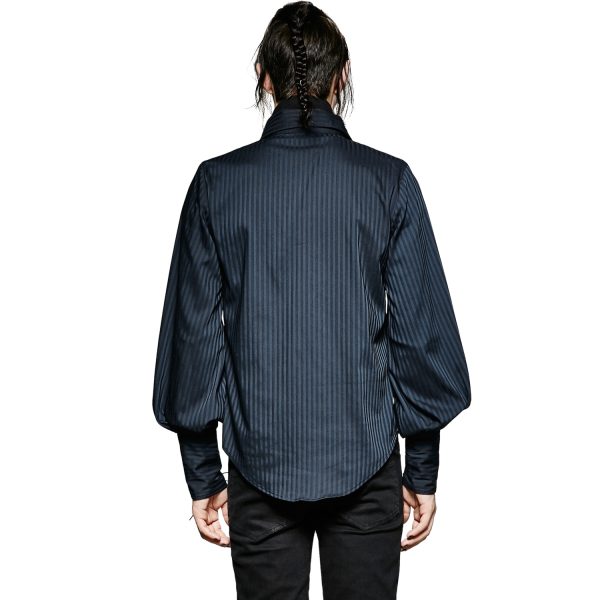 a Prix Discount PUNK RAVE Chemise Rayée ‘Edward’ Bleue 4
