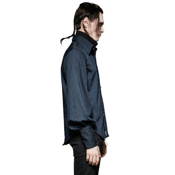 a Prix Discount PUNK RAVE Chemise Rayée ‘Edward’ Bleue 5