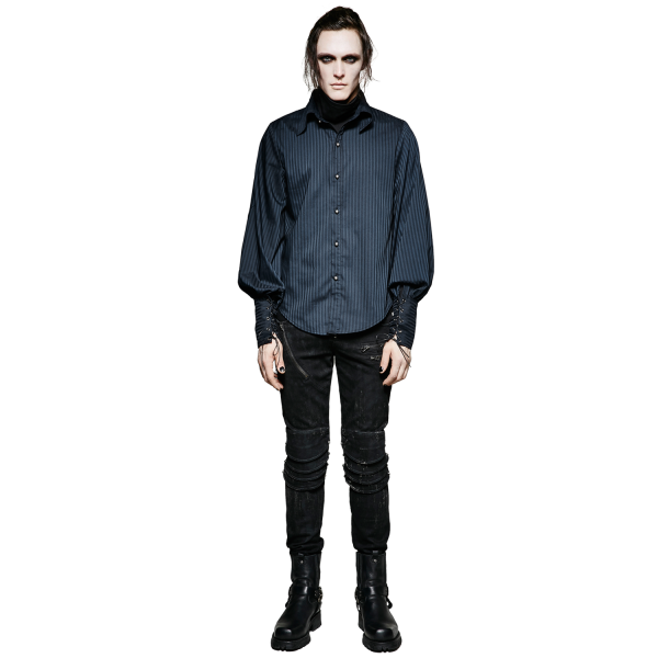 a Prix Discount PUNK RAVE Chemise Rayée ‘Edward’ Bleue 6