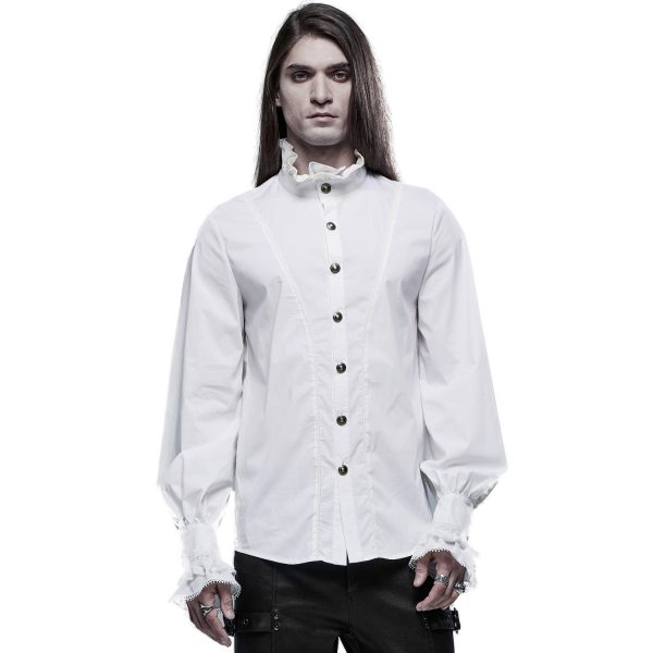 PUNK RAVE Chemise Victorienne ‘Asmodeus’ Blanche pas cher 3