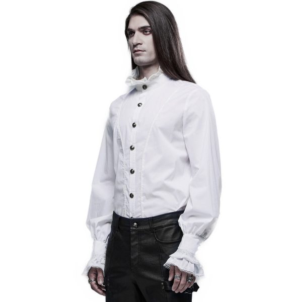 PUNK RAVE Chemise Victorienne ‘Asmodeus’ Blanche pas cher 5