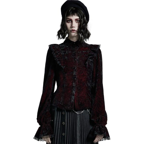 Boutique officielle PUNK RAVE Chemisier ‘Gothic Retro’ Rouge Et Noir 3
