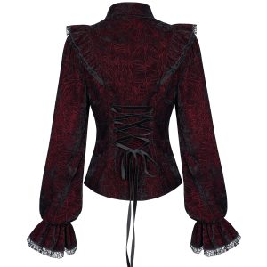 Boutique officielle PUNK RAVE Chemisier ‘Gothic Retro’ Rouge Et Noir 38
