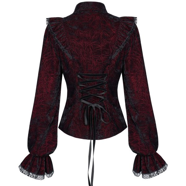Boutique officielle PUNK RAVE Chemisier ‘Gothic Retro’ Rouge Et Noir 12