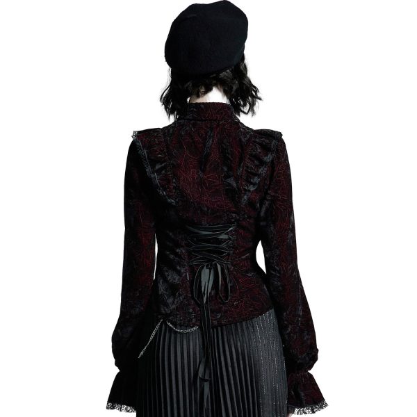 Boutique officielle PUNK RAVE Chemisier ‘Gothic Retro’ Rouge Et Noir 4