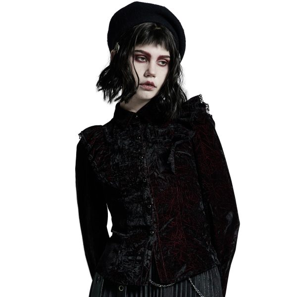 Boutique officielle PUNK RAVE Chemisier ‘Gothic Retro’ Rouge Et Noir 6