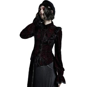 Boutique officielle PUNK RAVE Chemisier ‘Gothic Retro’ Rouge Et Noir 30