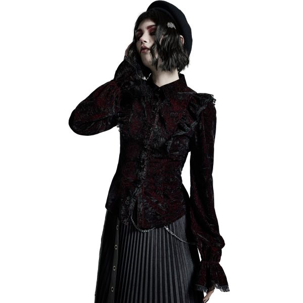 Boutique officielle PUNK RAVE Chemisier ‘Gothic Retro’ Rouge Et Noir 8