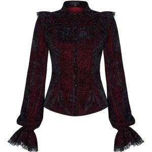 Boutique officielle PUNK RAVE Chemisier ‘Gothic Retro’ Rouge Et Noir 36