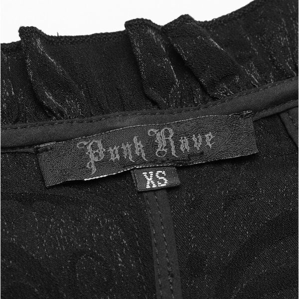 bas prix PUNK RAVE Chemisier Gothique ‘Le Fleur Noire’ à Manches Courtes 14