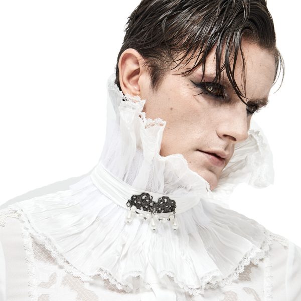 pas cher en vente DEVIL FASHION Col Montant Unisexe Plissé Blanc 3