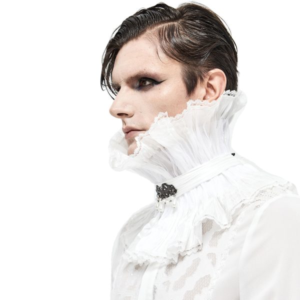 pas cher en vente DEVIL FASHION Col Montant Unisexe Plissé Blanc 4