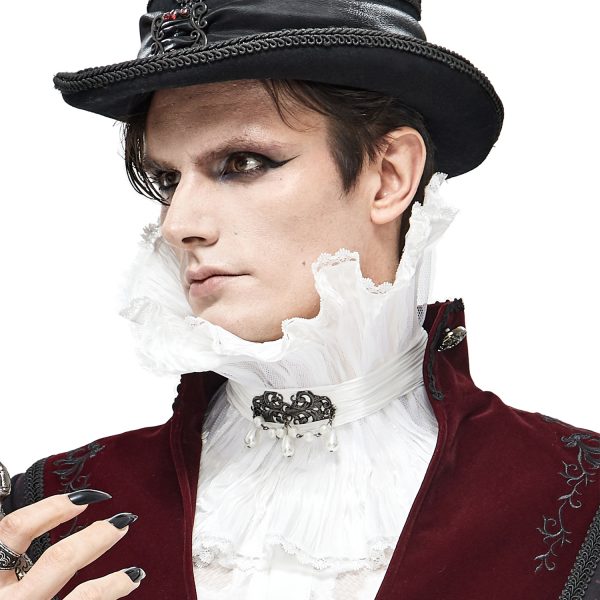 pas cher en vente DEVIL FASHION Col Montant Unisexe Plissé Blanc 5