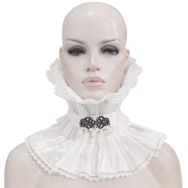 pas cher en vente DEVIL FASHION Col Montant Unisexe Plissé Blanc 7