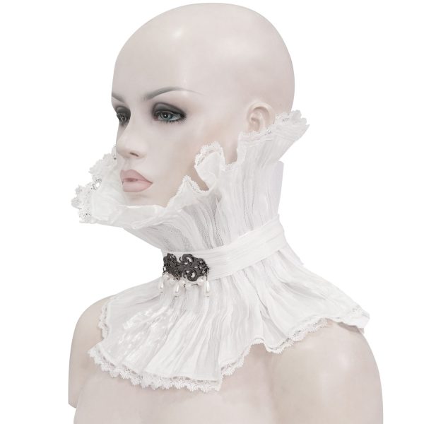 pas cher en vente DEVIL FASHION Col Montant Unisexe Plissé Blanc 9