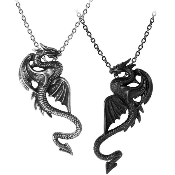 Nouvelle tendance ALCHEMY GOTHIC Collier Couple/Amitié ‘Draconic Tryst’ 3