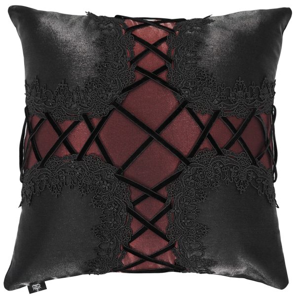 DEVIL FASHION Coussin Gothique ‘Cross-Shaped’ Noir Et Rouge pas cher 1