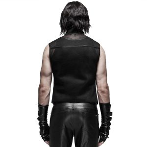 soldes pas cher PUNK RAVE Gilet Gothique ‘MeshMachine’ Noir 17