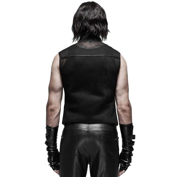 soldes pas cher PUNK RAVE Gilet Gothique ‘MeshMachine’ Noir 4