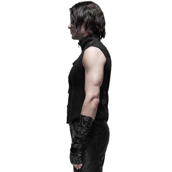 soldes pas cher PUNK RAVE Gilet Gothique ‘MeshMachine’ Noir 5
