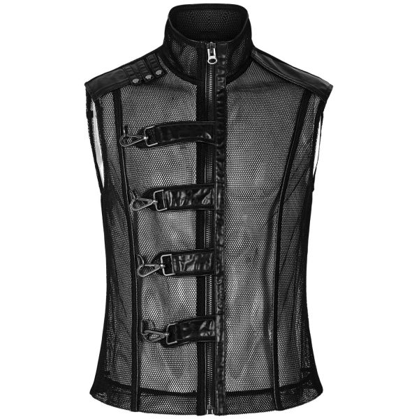 soldes pas cher PUNK RAVE Gilet Gothique ‘MeshMachine’ Noir 1