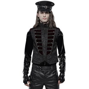 marque moins cher PUNK RAVE Gilet ‘Silvanus’ En Brocart Noir Et Velours Bordeaux 16
