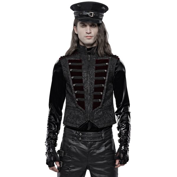 marque moins cher PUNK RAVE Gilet ‘Silvanus’ En Brocart Noir Et Velours Bordeaux 3