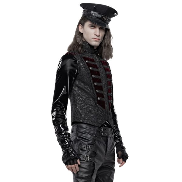 marque moins cher PUNK RAVE Gilet ‘Silvanus’ En Brocart Noir Et Velours Bordeaux 5
